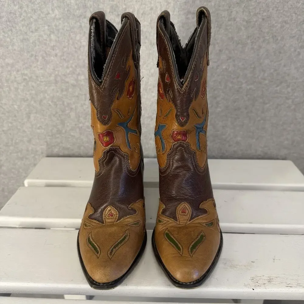 Dan Post Western Cowboy Boots Girls 2 Bluebird Embroidered Pointed Toe